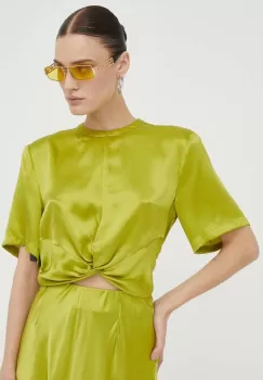 Gestuz bluza de matase culoarea verde, neted imagine