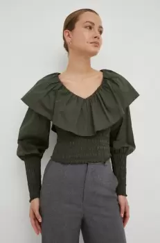 Gestuz bluza din bumbac femei, culoarea verde, neted imagine