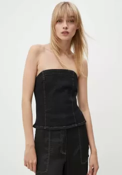 Gestuz bluza subtire de blugi femei, culoarea negru, neted, 10909236 imagine
