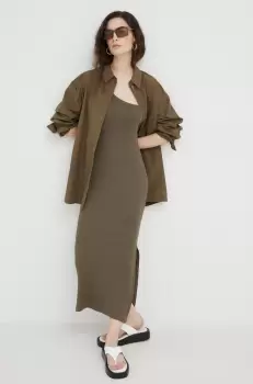Gestuz camasa femei, culoarea maro, cu guler clasic, relaxed imagine