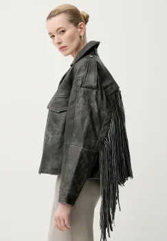 Gestuz geaca de piele culoarea gri, de tranzitie, oversize, 10910027 imagine