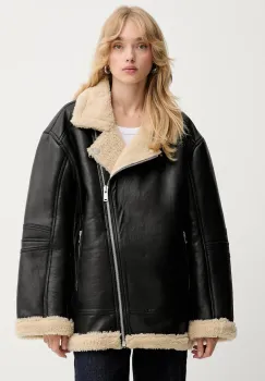 Gestuz geaca de piele culoarea negru, de tranzitie, oversize, 10910336 imagine