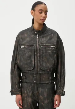Gestuz geaca de piele femei, culoarea negru, de tranzitie, oversize, 10909473 imagine