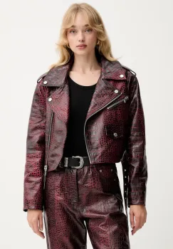 Gestuz geaca ramones de piele culoarea rosu, de tranzitie, 10910558 imagine