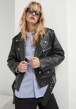 Gestuz geaca ramones de piele femei, culoarea negru, de tranzitie imagine