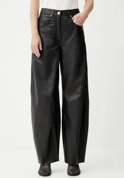 Gestuz pantaloni de piele culoarea negru, drept, high waist, 10910463 imagine