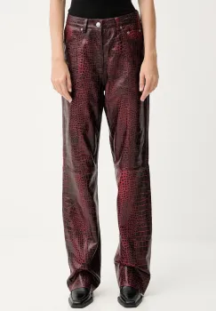 Gestuz pantaloni de piele culoarea rosu, lat, high waist, 10910742 imagine