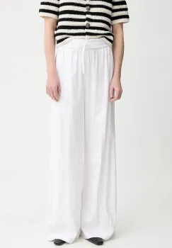 Gestuz pantaloni din amestec de in culoarea alb, drept, high waist, 10910517 imagine