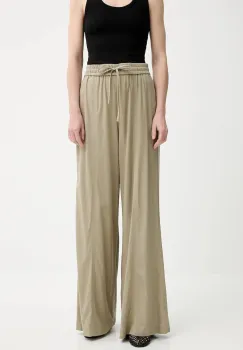 Gestuz pantaloni din amestec de in culoarea verde, drept, high waist, 10910517 imagine