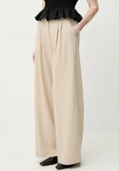 Gestuz pantaloni femei, culoarea bej, drept, high waist, 10909871 imagine