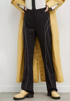 Gestuz pantaloni femei, culoarea negru, lat, high waist imagine