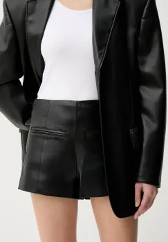 Gestuz pantaloni scurti de piele femei, culoarea negru, uni, high waist, 10909942 imagine