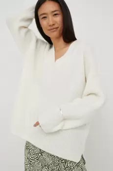 Gestuz pulover de lana femei, culoarea bej, imagine