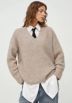 Gestuz pulover de lana femei, culoarea bej imagine