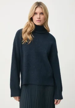 Gestuz pulover femei, culoarea albastru marin, cu guler, 10909446 imagine