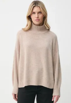 Gestuz pulover femei, culoarea bej, light, cu guler, 10909851 imagine