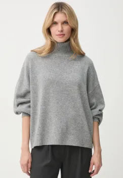 Gestuz pulover femei, culoarea gri, light, cu guler, 10909851 imagine