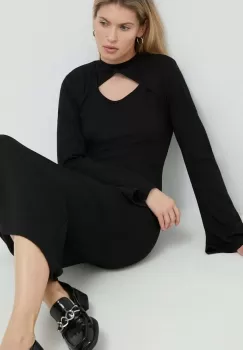 Gestuz rochie culoarea negru, midi, drept imagine