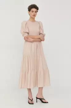 Gestuz rochie din bumbac culoarea bej, mini, evazati imagine