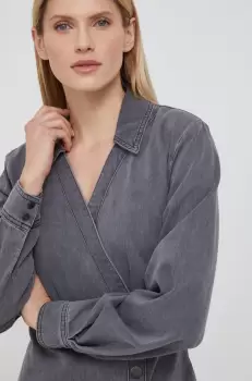 Gestuz rochie din bumbac culoarea gri, mini, evazati imagine