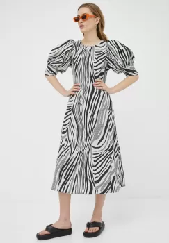 Gestuz rochie din bumbac Peony culoarea negru, midi, drept imagine