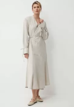 Gestuz rochie din in culoarea bej, midi, oversize, 10909105 imagine