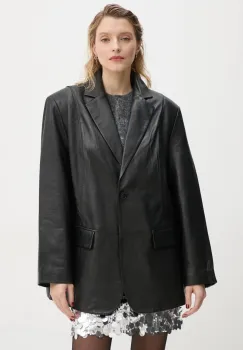 Gestuz sacou de piele culoarea negru, un singur rand de nasturi, neted, 10909547 imagine