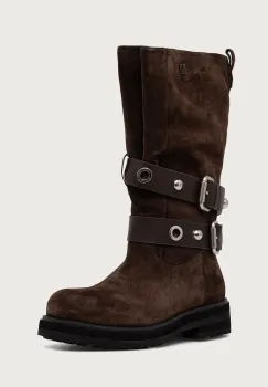 Gio+ botine pentru femei din piele intoarsa Bianca imagine