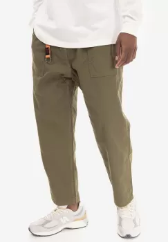 Gramicci pantaloni de bumbac Loose Tapered Pant culoarea verde, lat, medium waist imagine