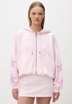 Guess Jeans hanorac cu fermoar si gluga pentru femei, din bumbac imagine