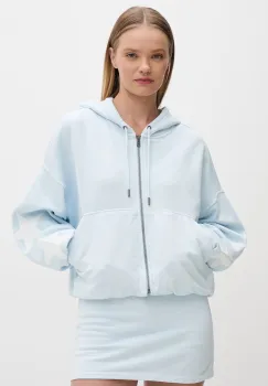 Guess Jeans hanorac cu fermoar si gluga pentru femei, din bumbac imagine