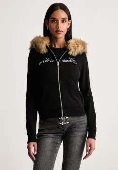 Guess Jeans  hanorac cu fermoar si gluga pentru femei din bumbac imagine