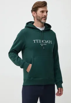 Hackett London bluza barbati, culoarea verde, cu gluga, cu imprimeu, HM581289 imagine
