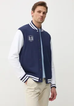 Hackett London hanorac de bumbac barbati, culoarea albastru marin, cu imprimeu, HM581349 imagine