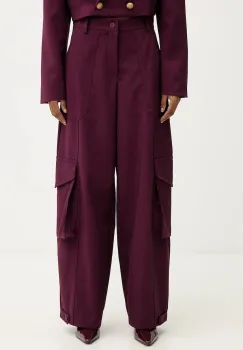 Haveone pantaloni culoarea bordo, drept, high waist, PSO-P040 imagine