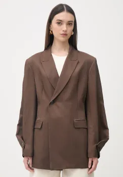 Haveone sacou cu doua randuri de nasturi pentru femei, cu amestec de in imagine