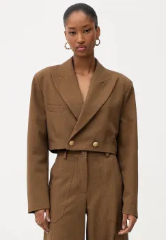 Haveone sacou culoarea maro, cu doua randuri de nasturi, uni, JSO-P014 imagine