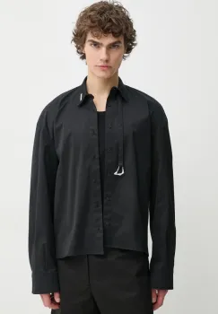Heliot Emil camasa de lana culoarea negru, cu guler clasic, relaxed, PRESS25_M_05_060_BLK01 imagine