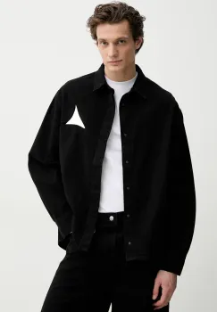 Heliot Emil camasa din denim barbati, culoarea negru, cu guler clasic, relaxed, SS25_M_05_066_BLK01 imagine
