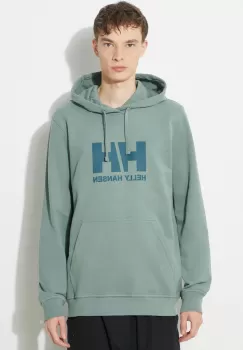 Helly Hansen hanorac de bumbac barbati, culoarea verde, cu gluga, cu imprimeu imagine