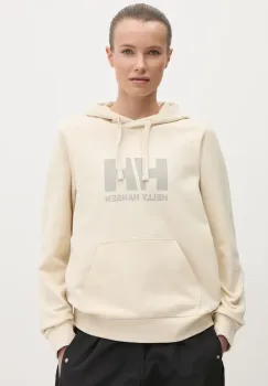 Helly Hansen hanorac de bumbac HH LOGO 2.0 femei, culoarea bej, cu gluga, cu imprimeu, 34460 imagine