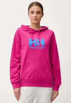 Helly Hansen hanorac de bumbac HH LOGO 2.0 femei, culoarea roz, cu gluga, cu imprimeu, 34460 imagine