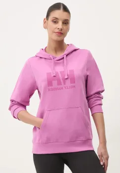 Helly Hansen hanorac de bumbac HH LOGO 2.0 femei, culoarea violet, cu gluga, cu imprimeu, 34460 imagine