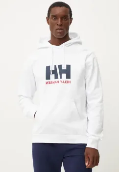 Helly Hansen hanorac de bumbac HH LOGO barbati, culoarea alb, cu gluga, cu imprimeu, 30394 imagine