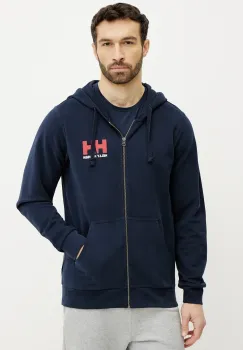 Helly Hansen hanorac de bumbac HH LOGO barbati, culoarea albastru marin, cu gluga, cu imprimeu, 30393 imagine