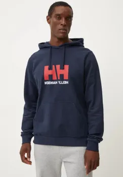 Helly Hansen hanorac de bumbac HH LOGO barbati, culoarea albastru marin, cu gluga, cu imprimeu, 30394 imagine