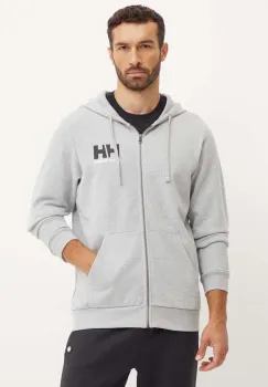 Helly Hansen hanorac de bumbac HH LOGO barbati, culoarea gri, cu gluga, cu imprimeu, 30393 imagine