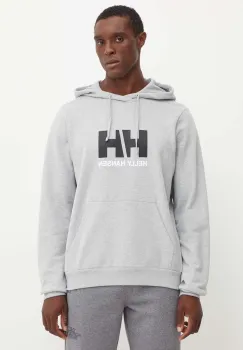 Helly Hansen hanorac de bumbac HH LOGO barbati, culoarea gri, cu gluga, cu imprimeu, 30394 imagine