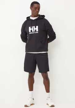 Helly Hansen hanorac de bumbac HH LOGO barbati, culoarea negru, cu gluga, cu imprimeu, 30394 imagine