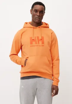 Helly Hansen hanorac de bumbac HH LOGO barbati, culoarea portocaliu, cu gluga, cu imprimeu, 30394 imagine